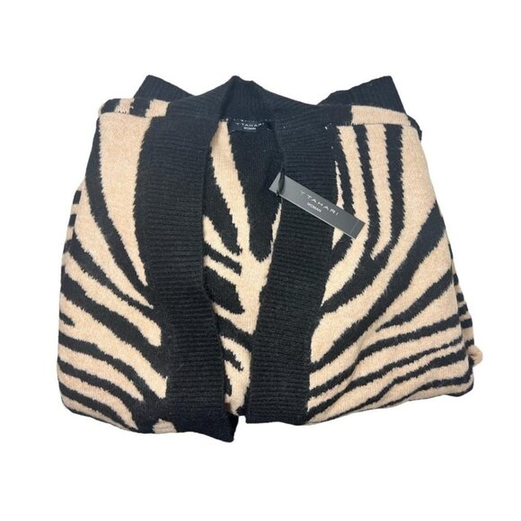 Tahari Womens Black Cream Zebra Cocoon Long Cardigan Soft Sweater Plus Sz 3X New - Picture 4 of 8